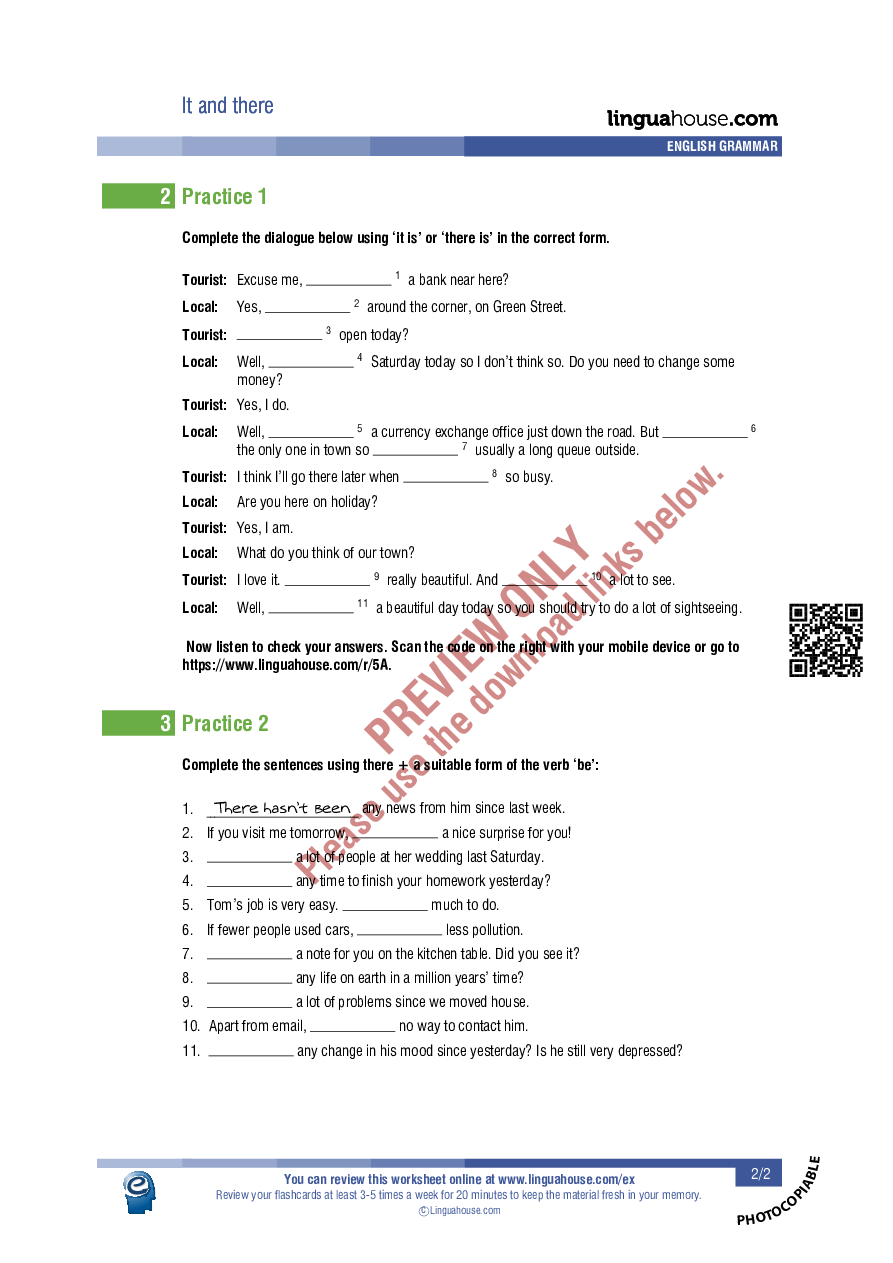 It and there: Worksheet Preview - Linguahouse.com