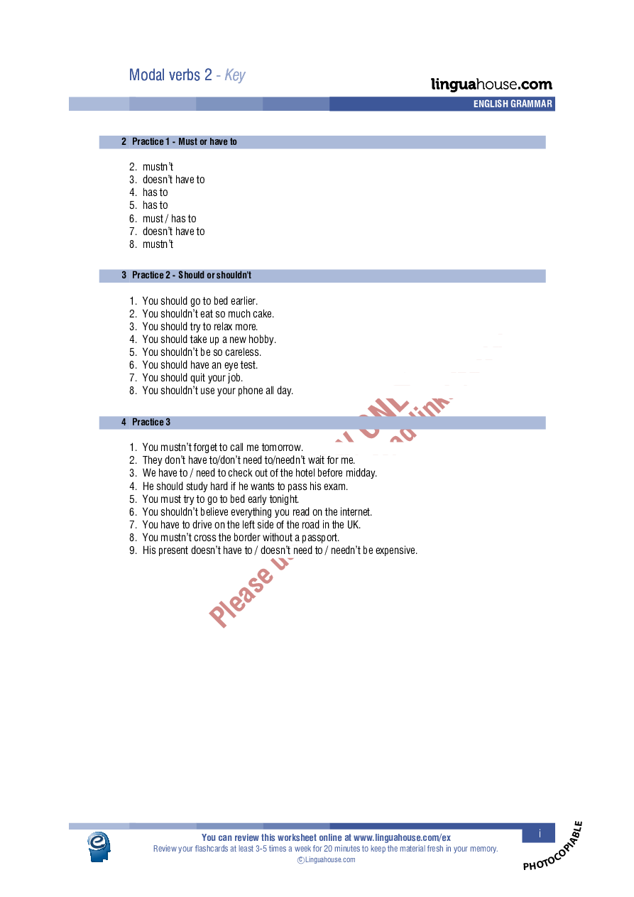  Modal  verbs  2 Necessity and advice Worksheet Preview 