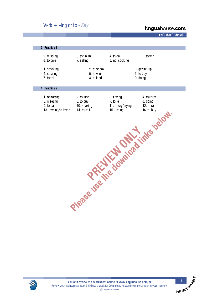 verb ing or to worksheet preview linguahousecom