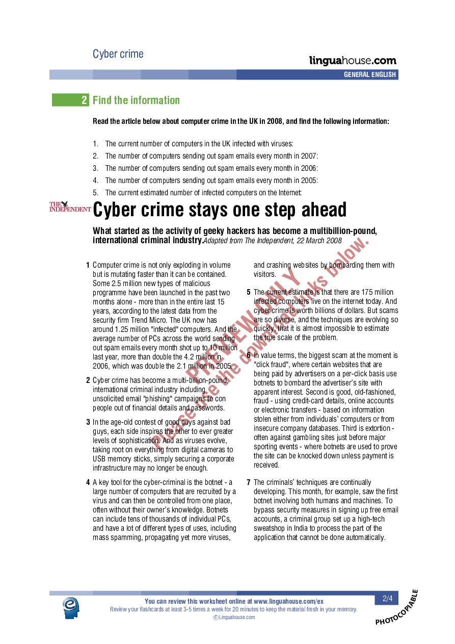 Cyber Crime: Worksheet Preview - Linguahouse.com