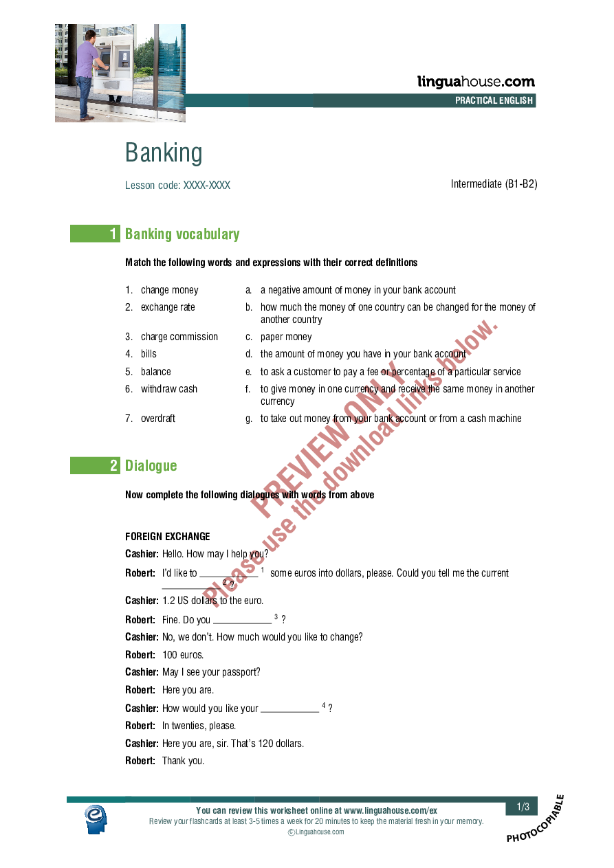 Banking: Worksheet Preview Linguahouse com