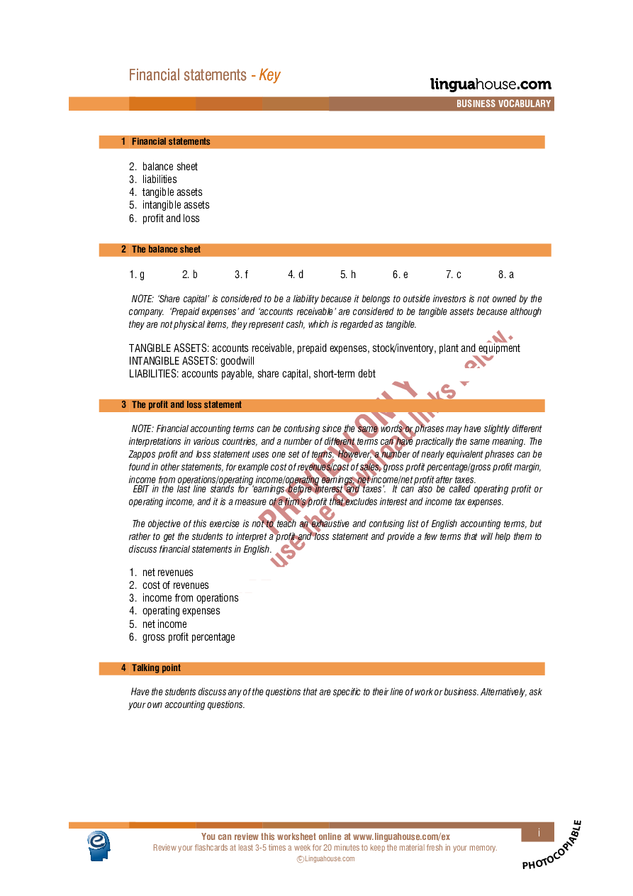 Financial statements: Worksheet Preview - Linguahouse.com