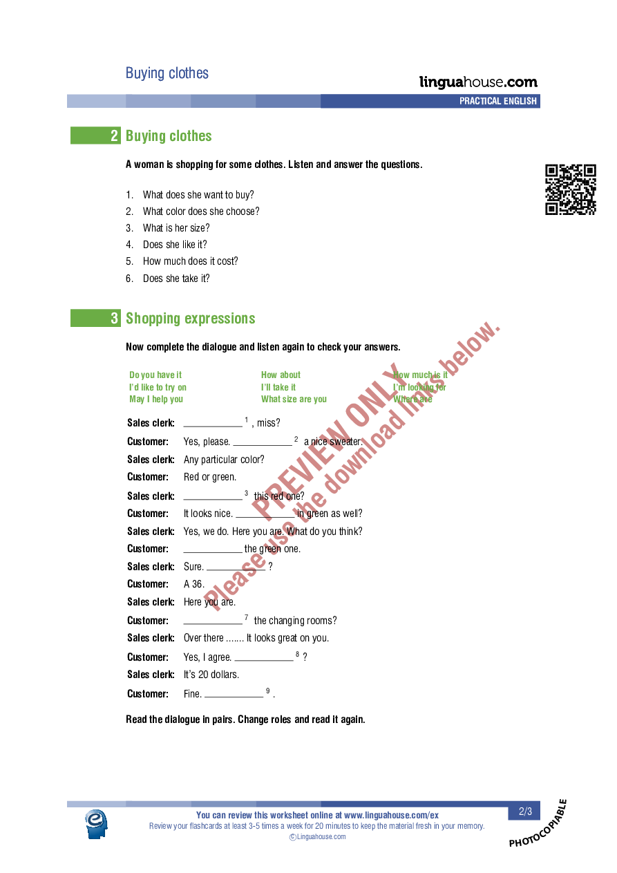 Buying Clothes - American English - Pre-intermediate (A2-B1) - Group: Worksheet Preview ...