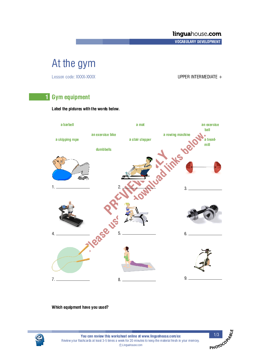 At The Gym Worksheet Preview Linguahouse